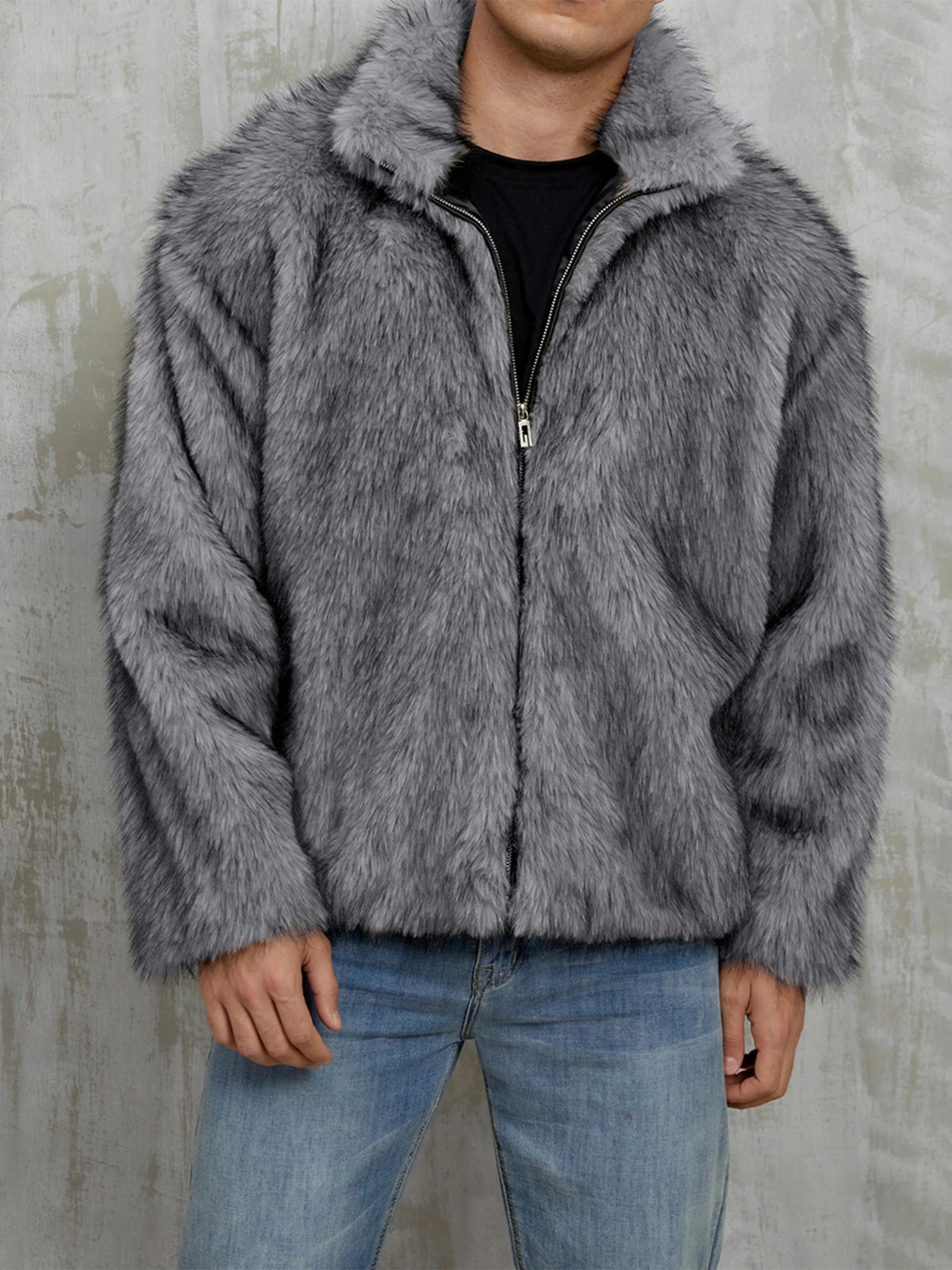 Faux Fur Zip-Up Jacket